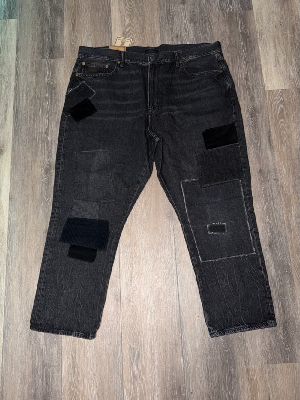 Woman’s Ralph Lauren Black Patchwork Relaxed-Fit Jeans size 34 NWT